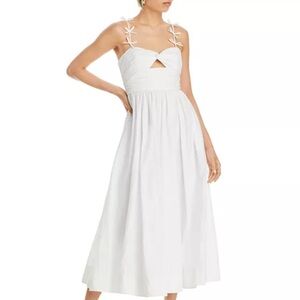 Cinq à Sept White Midi Dress with Bow Straps